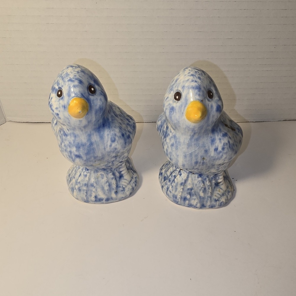 Vintage Treasure Craft Blue Goose Geese Salt & Pepper‎ Shakers Duck Speckled Set